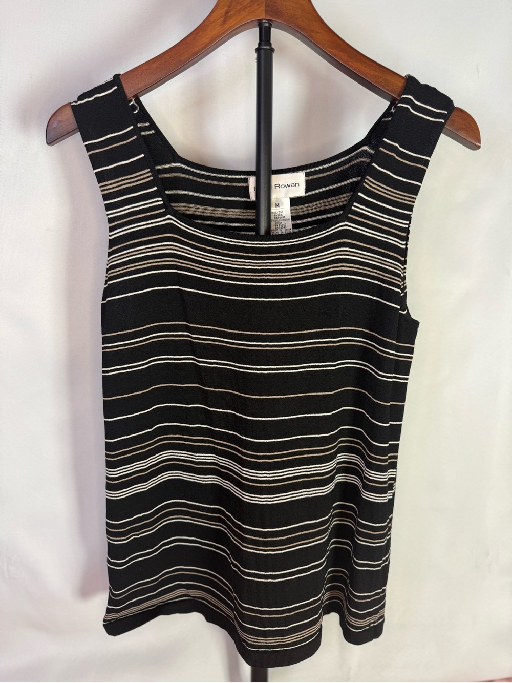 Rena Rowan - 90s Look Black Striped Sleeveless Knit Tank Top - Size M